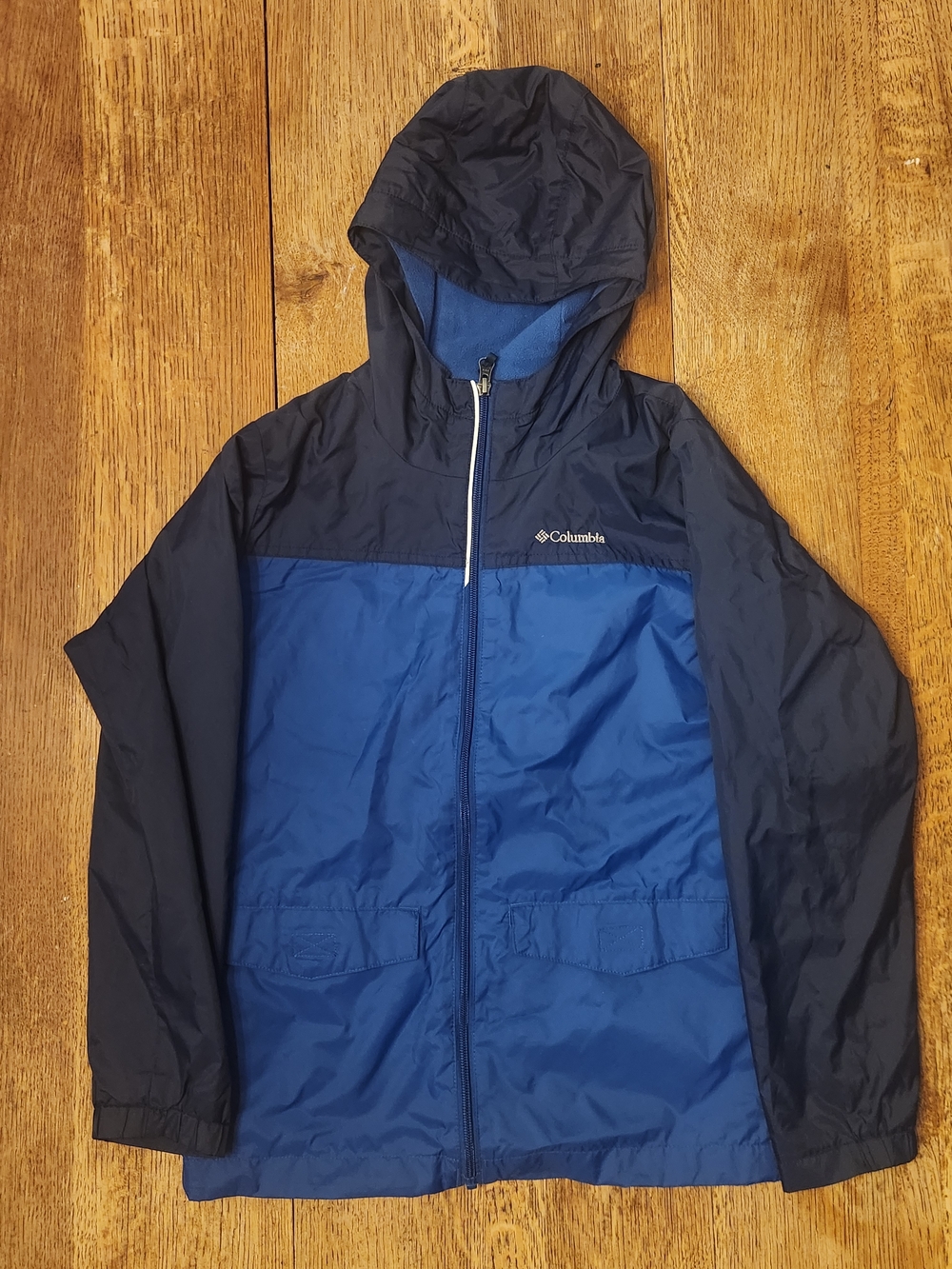 Columbia Two-Tone Navy and Royal Blue Hooded Rain Jacket